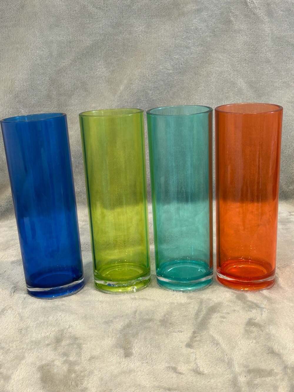 Set of 4 Tall Colorful Acrylic Tumblers Blue Green Aqua Orange Cups